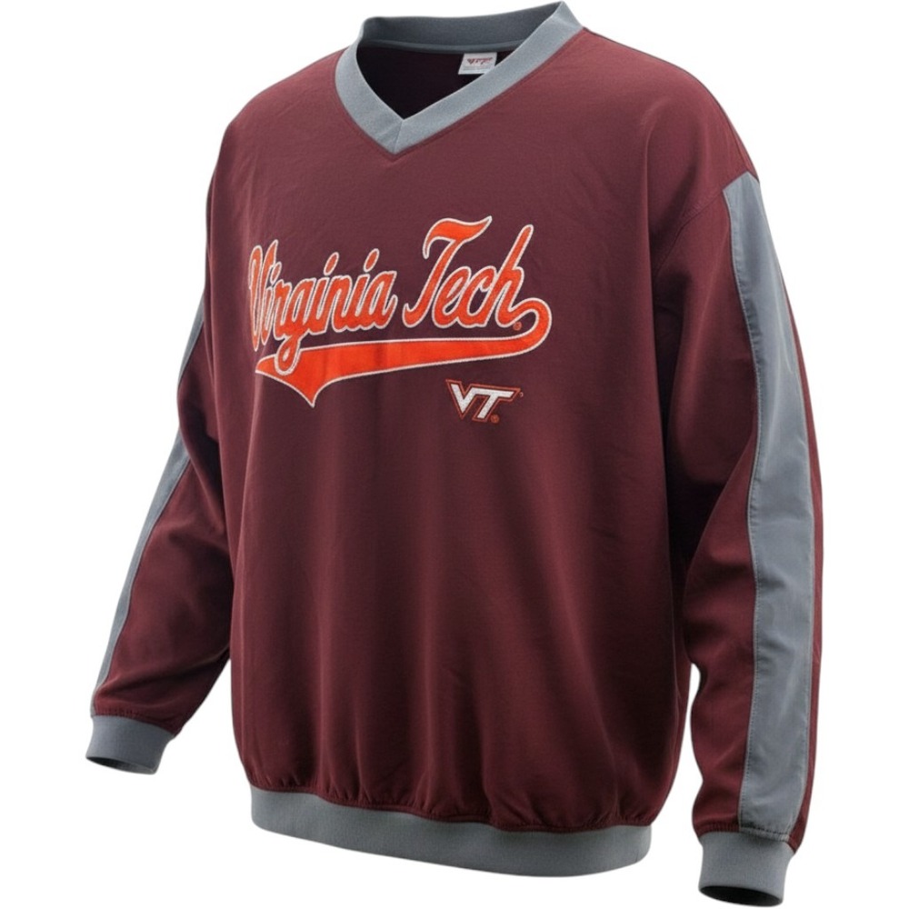 Knights Apparel Virginia Tech Hokies V-Neck Windshirt Maroon Gray Mens Large NEW